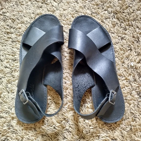 Madewell The Boardwalk Crossover Sandal Black Leather Sz 8,5 - Picture 2 of 4